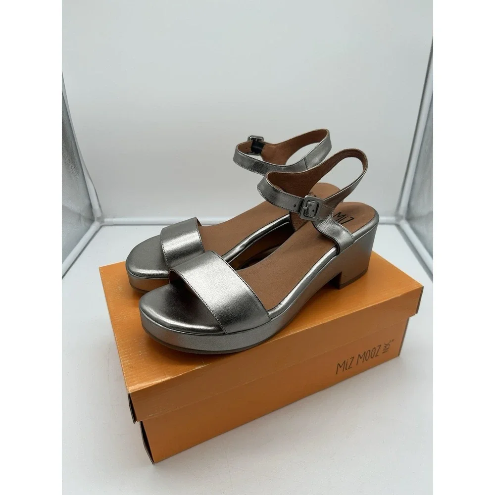 New Miz Mooz Gillie Leather Platform Heeled Sandals Pewter‎ EU 42 US 10.5-11